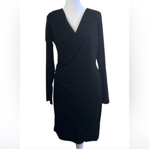 Banana Republic Black Faux Wrap Long Sleeve Dress